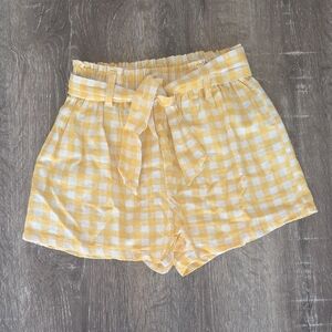 BeBop Yellow and White Gingham Plaid High Waist Paperbag Linen Shorts XS